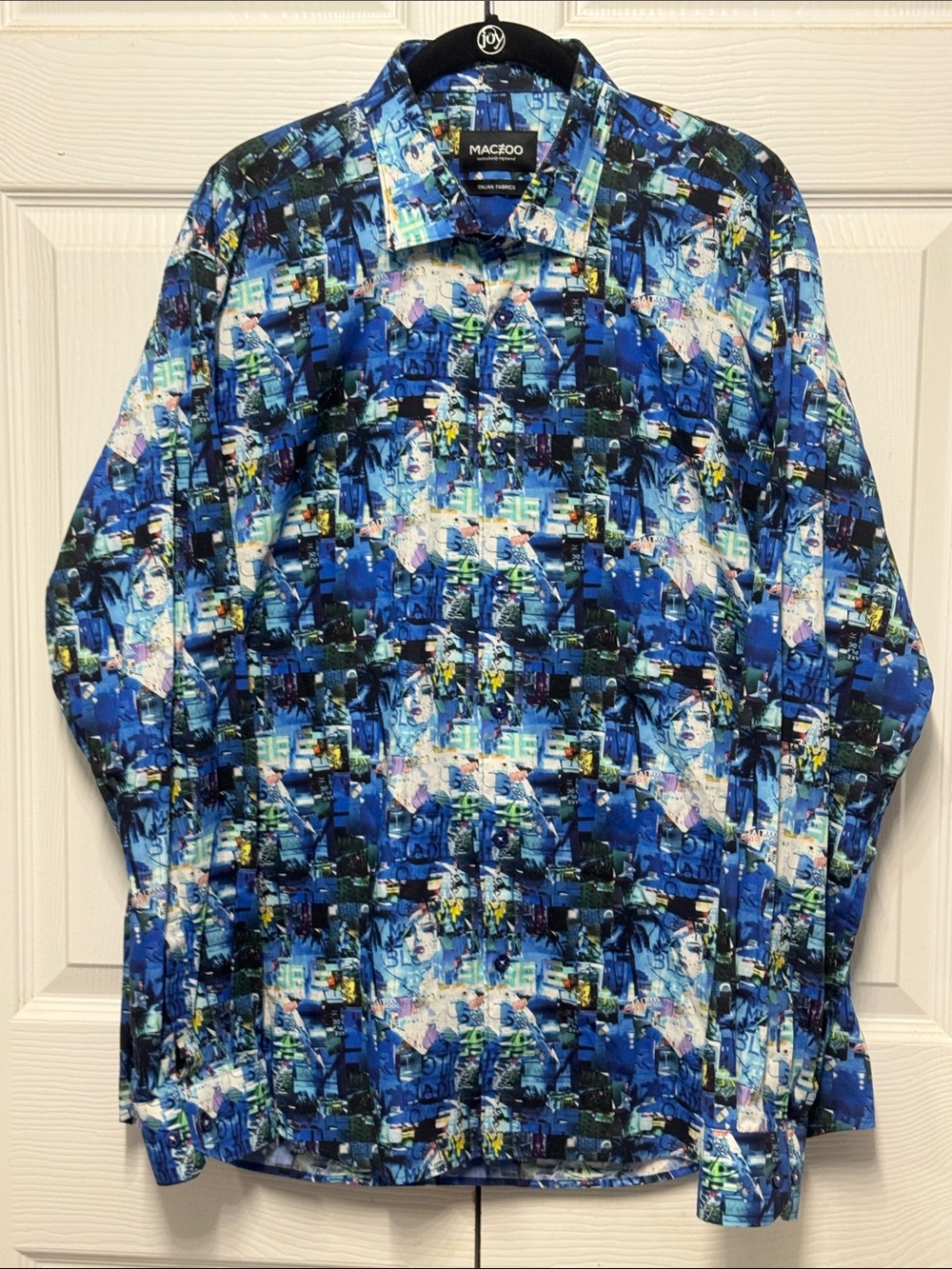 Blue Abstract Print Men's Button-Up Shirt